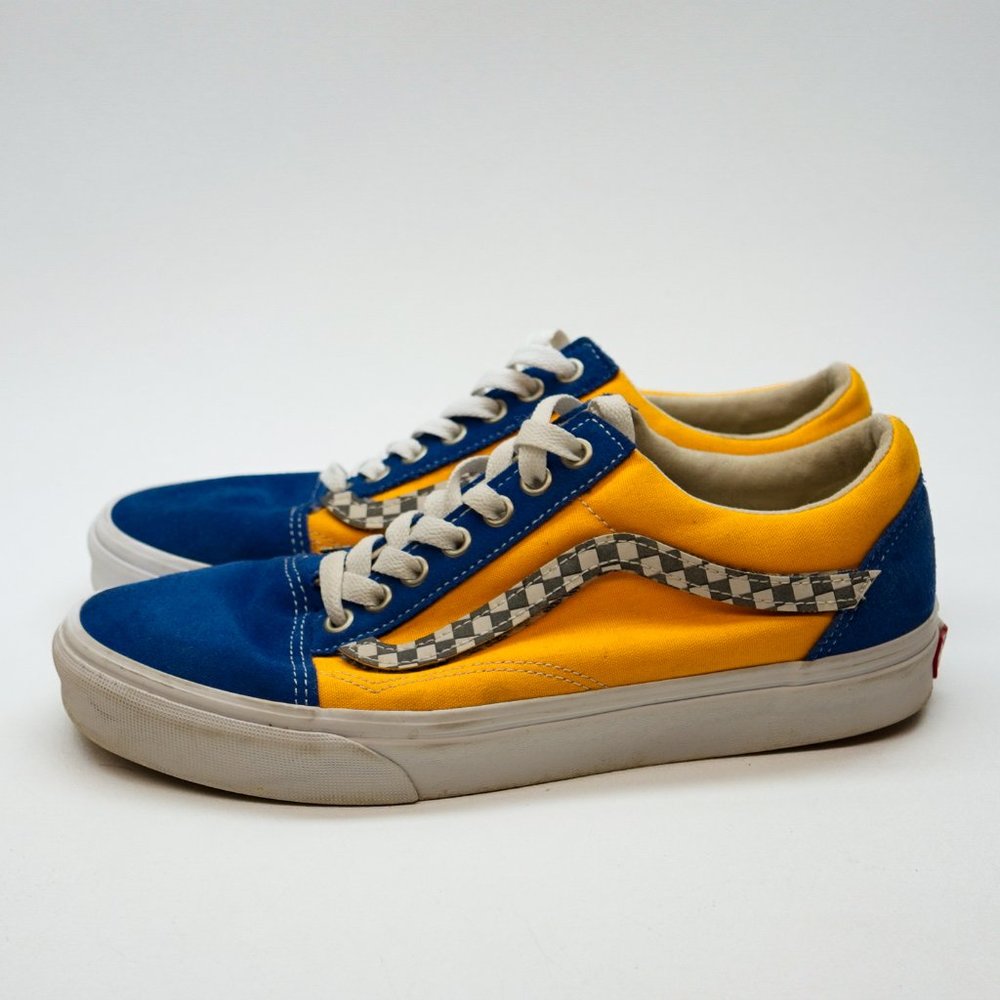 VANS Old Skool Low Velcro Checkerboard Blue Yellow size Men 9 Women 10.5